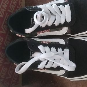 Vans size 12 youth unisex black flower and checks